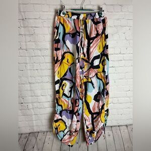 Painterly Wide-Leg Women's Pants - Multicolor